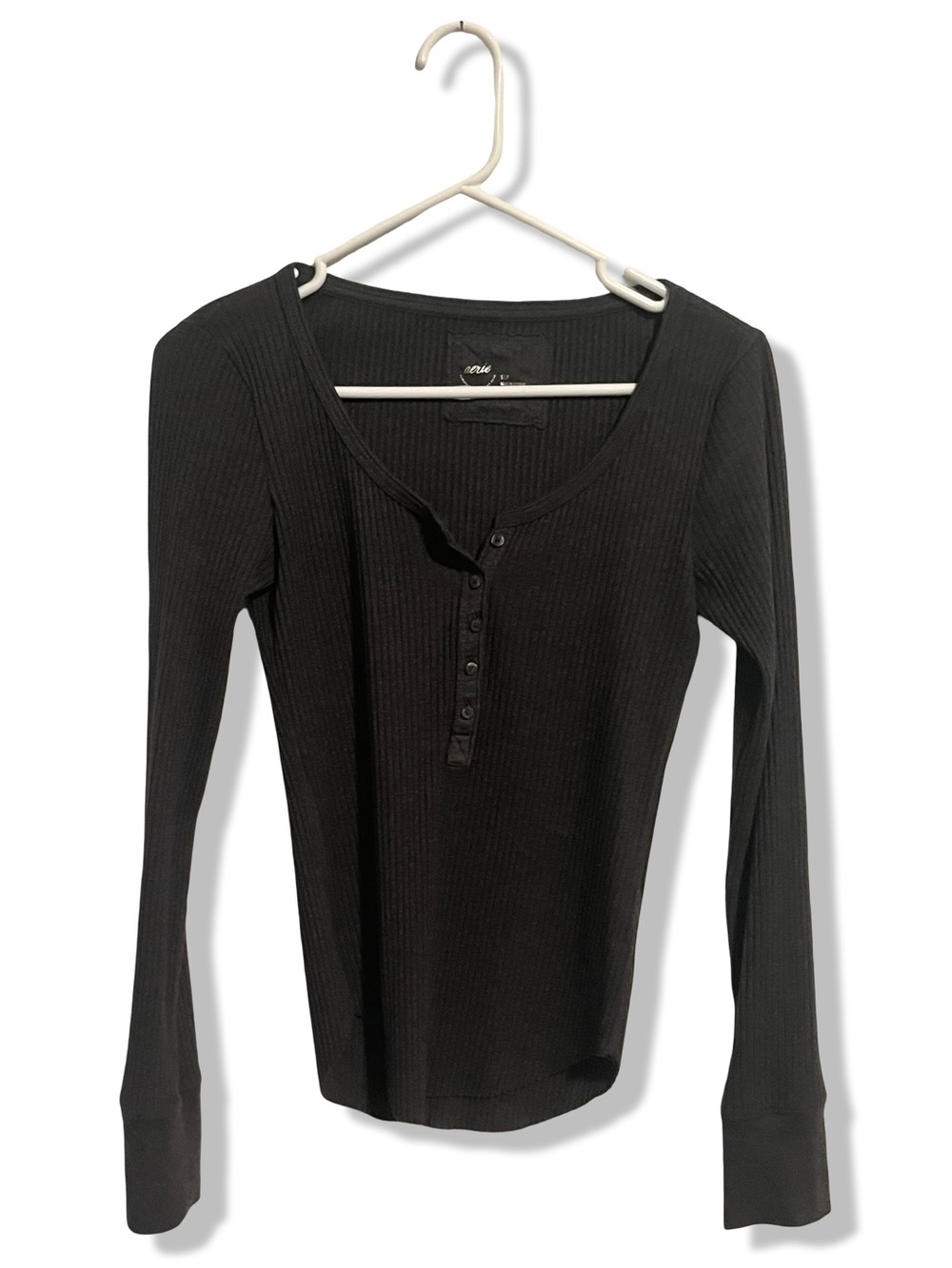 Aerie Dark Gray Ribbed Long Sleeve Henley Top